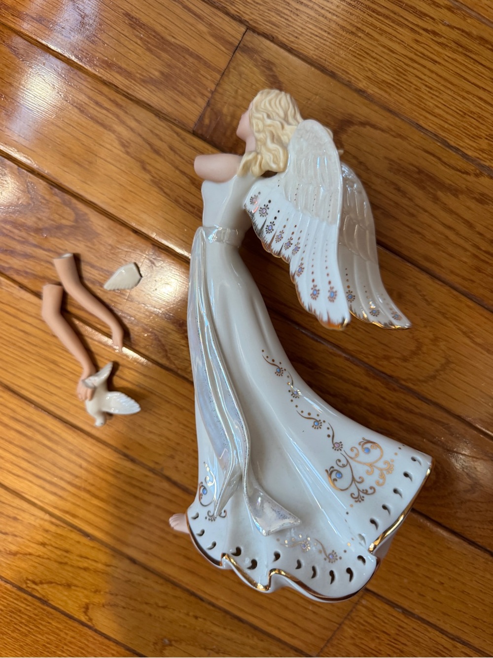 Lenox Porcelain Angel Musical Figurine with Dove; broken: fixable or for parts